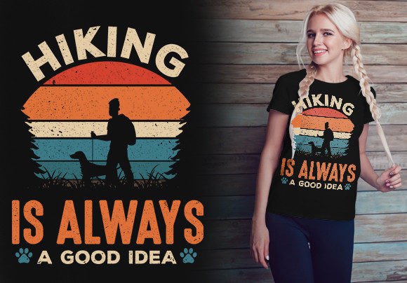 Hiking with Dog T-shirt Design Vector