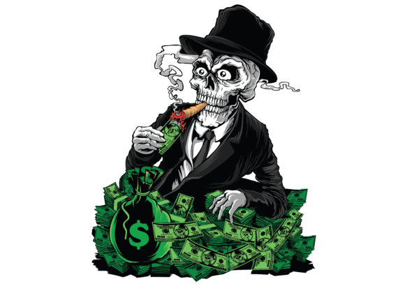 Rich Mafia Boss Skull and Smoker T-shirt: Graphics for Print Templates