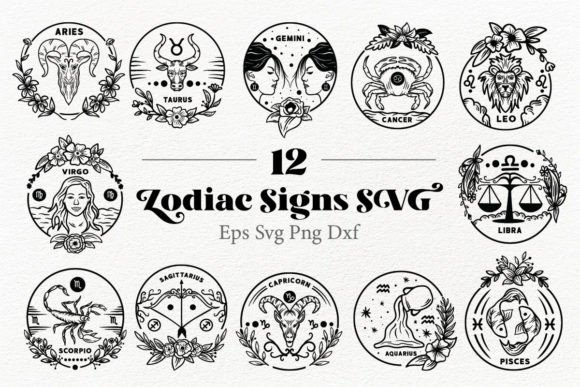 Zodiac Signs SVG Bundle for Graphics and Print Templates